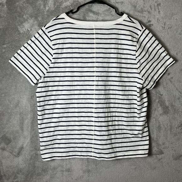 J.Crew Striped Girlfriend V-neck Tee White Navy Size 2X Cotton Nautical New - Picture 2 of 6